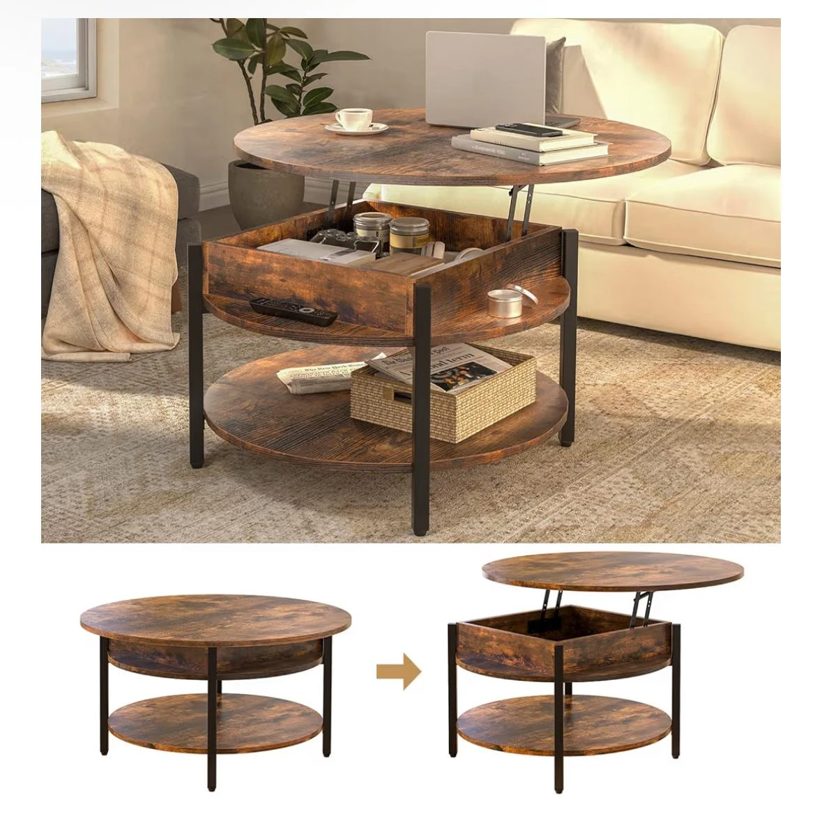 Lift Top Coffee Table with Hidden Compartment