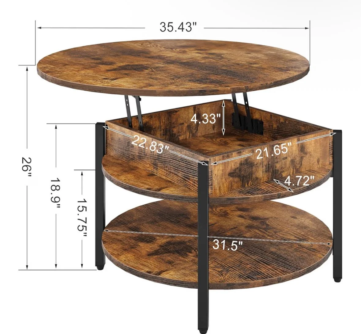 Lift Top Coffee Table with Hidden Compartment - photo 2