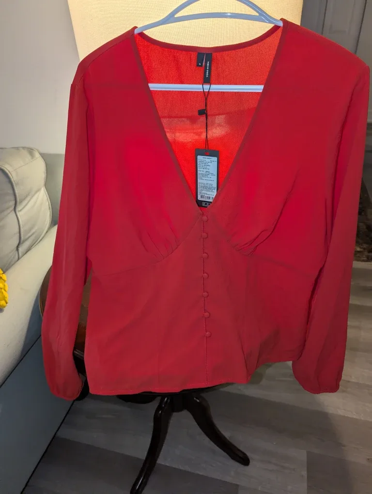 New Vero Moda Red Long Sleeve Blouse - Size XL image indicator(2)