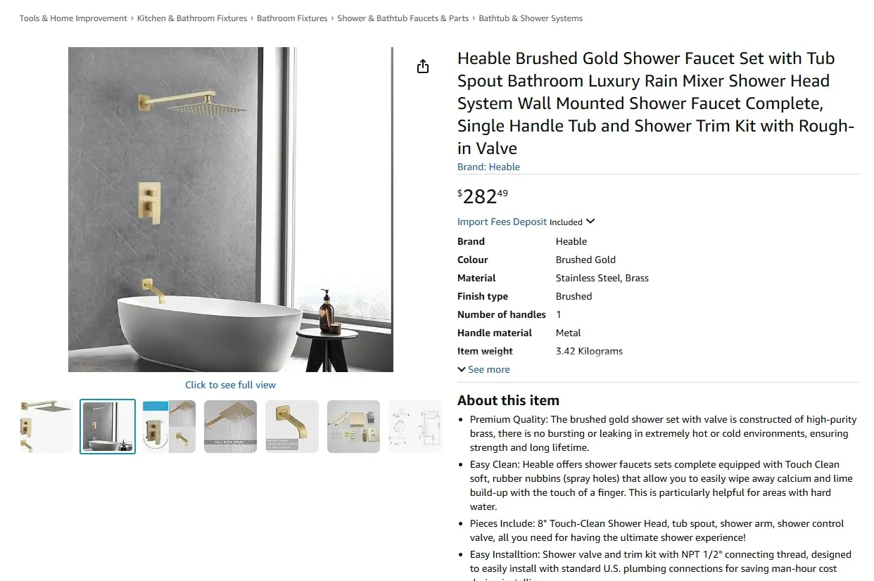 Brand New Gold Rainfall Shower Tub Kit For Sale image indicator(7)