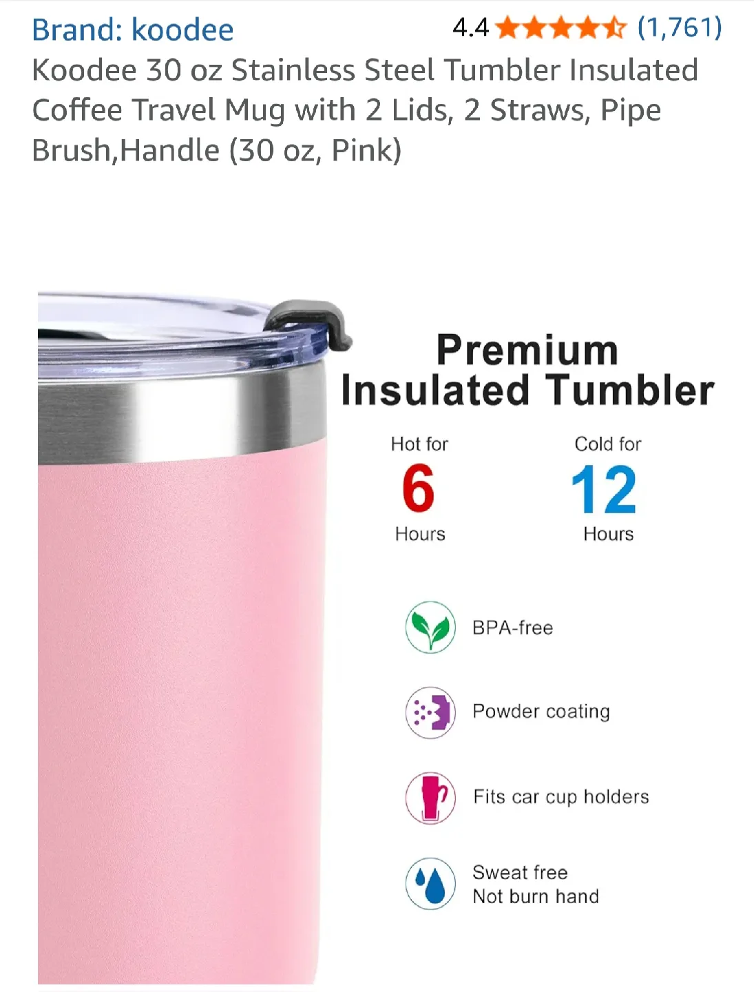 YETI Rambler Dupe - 30oz Tumbler with Handle (Powder Pink) image indicator(9)