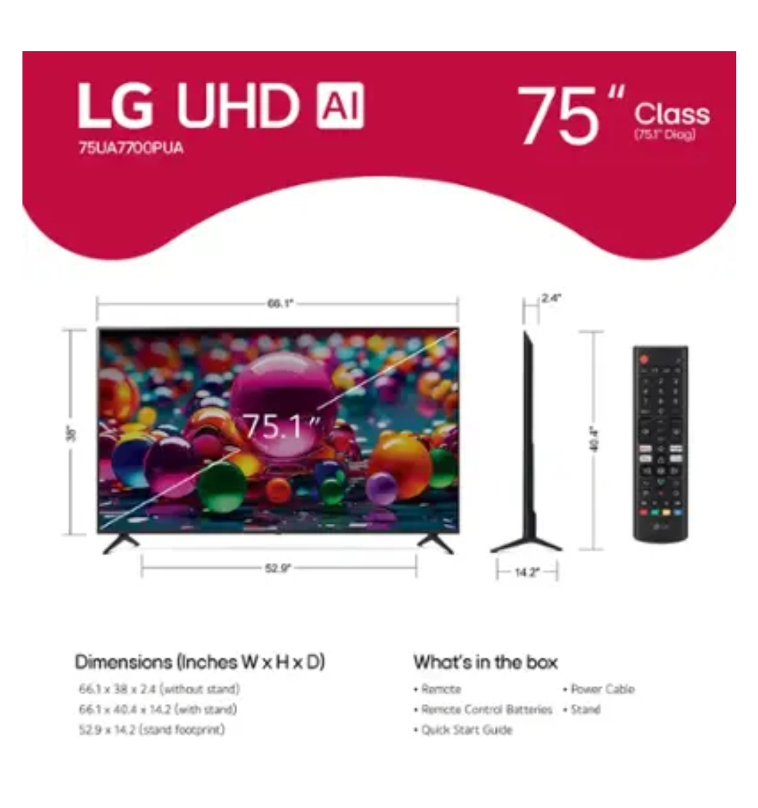 LG 75" UHD AI TV - Like New! - photo 4