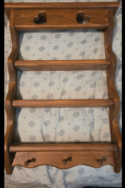 Wooden Wall Shelf with Heart Cutouts