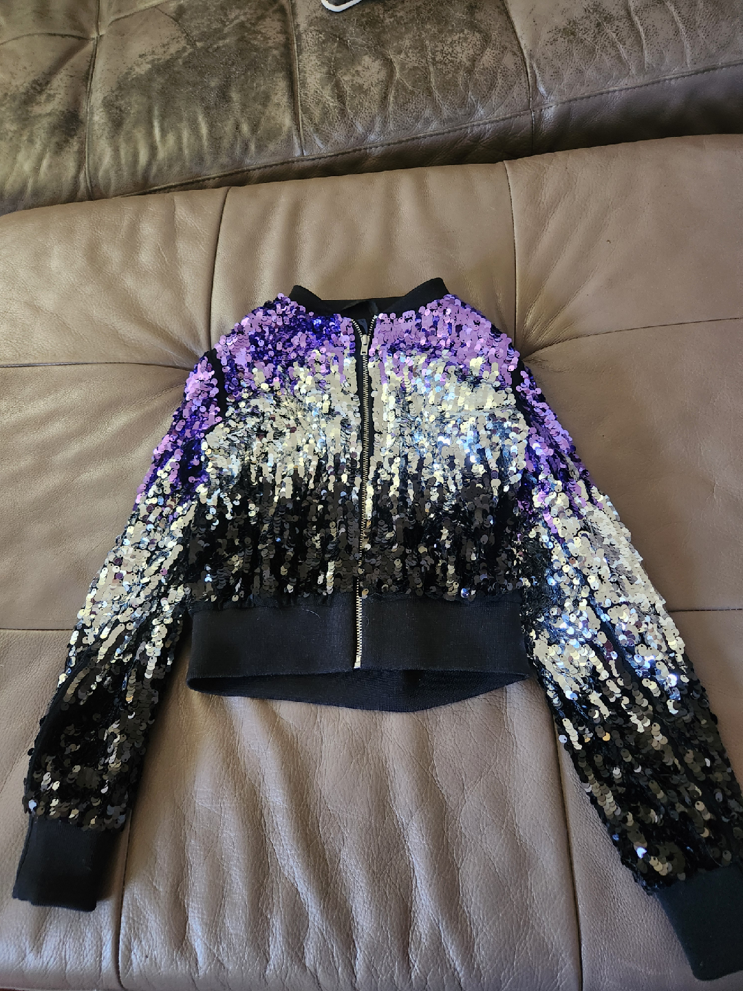 Sequin Bomber Jacket - Purple, Silver, Black