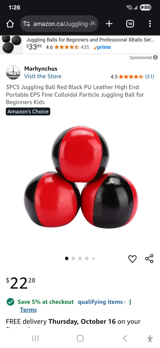3PCS Juggling Balls Red & Black thumbnail
