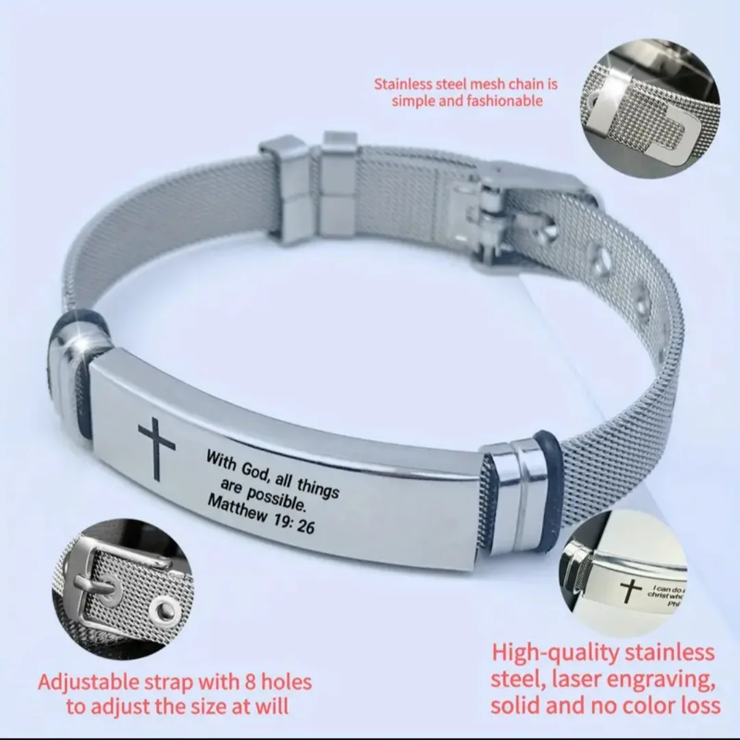 Engraved Religious Bracelet - Matthew 19:26 image indicator(9)