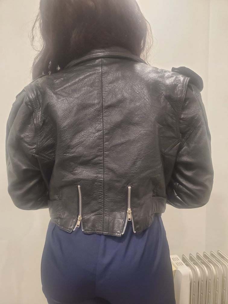 Black Leather Biker Jacket - Size M - photo 3