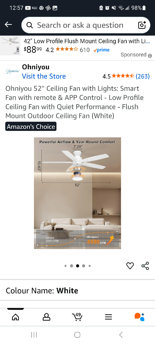 52-inch White Ceiling Fan w/ Remote an light brand new in box - photo 3