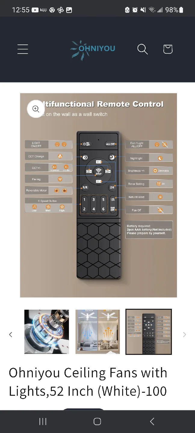 52-inch White Ceiling Fan w/ Remote an light brand new in box image indicator(5)