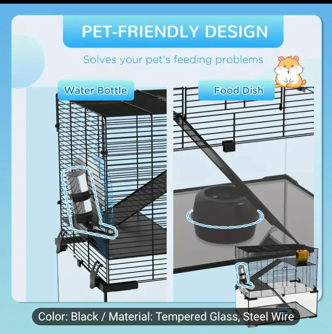 PawHut Gerbil/Hamster Cage - Black image indicator(6)