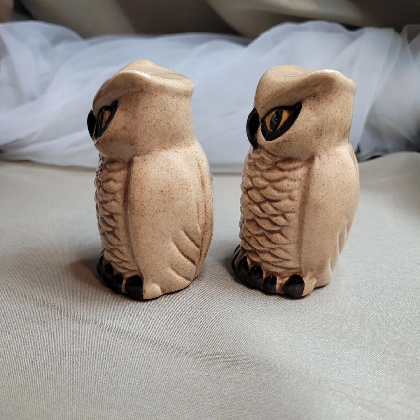 Pair of Vintage Ceramic 3 1/4" Tall Owl Figurines image indicator(6)