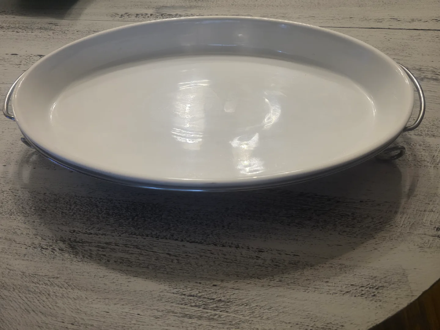 White Serving Dish with Metal Stand thumbnail