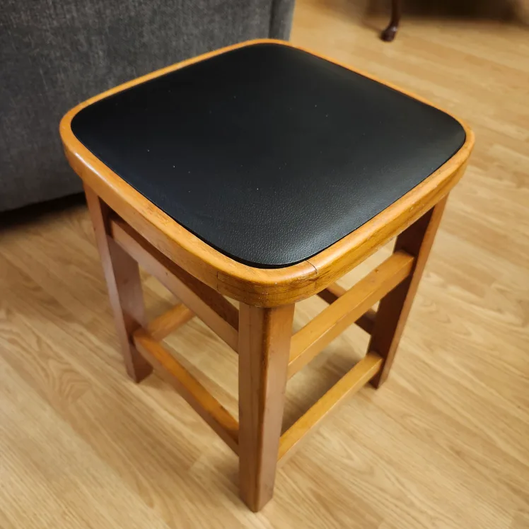 Wooden Stool with Black Leather Seat image indicator(2)