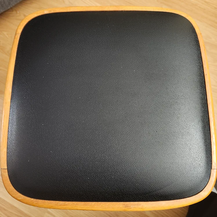 Wooden Stool with Black Leather Seat image indicator(3)