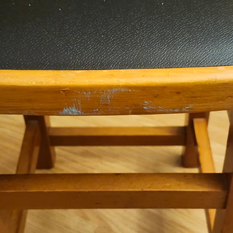 Wooden Stool with Black Leather Seat image indicator(6)