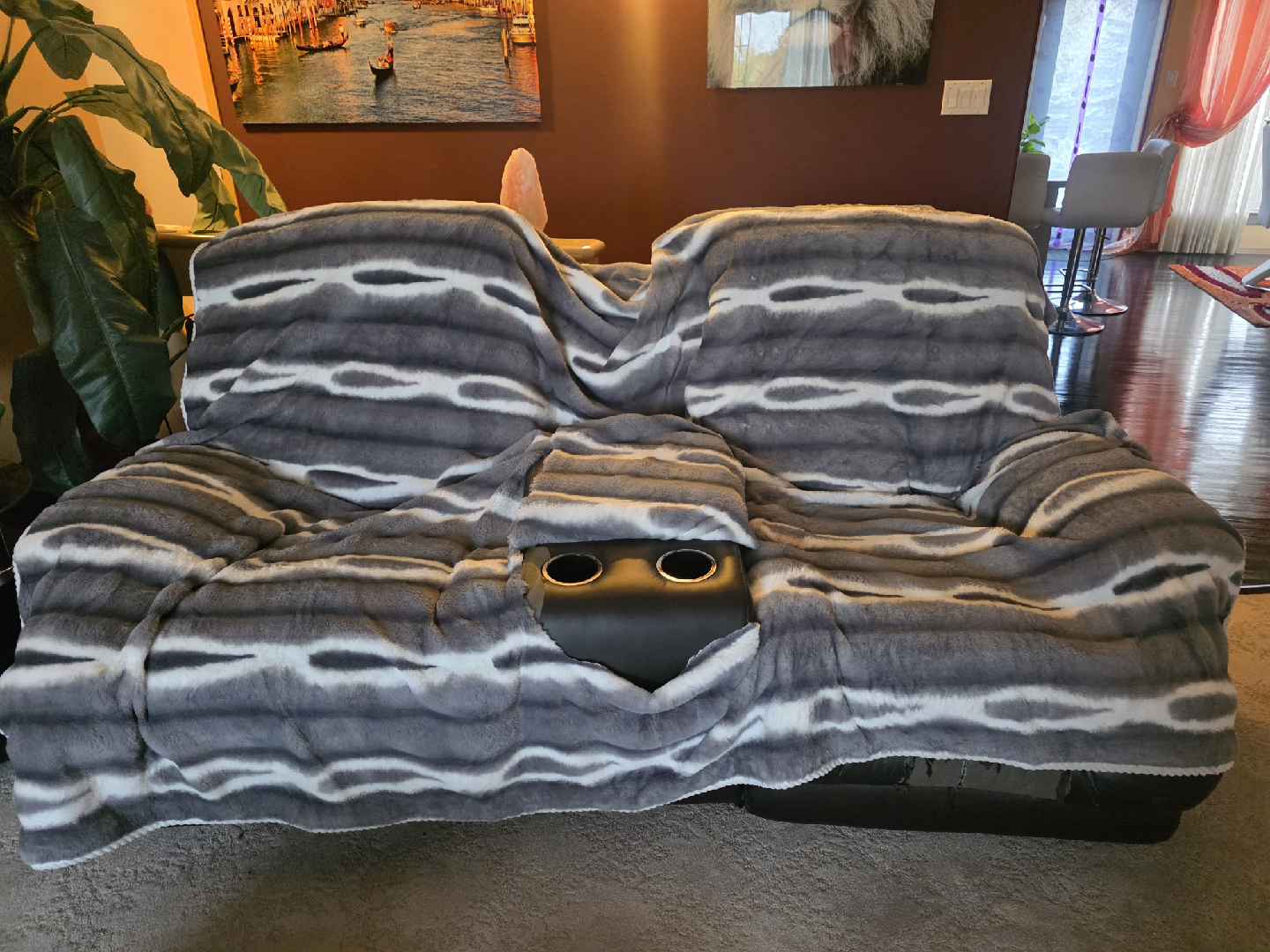 3 Used Brown Leather Couch - Heavily Worn