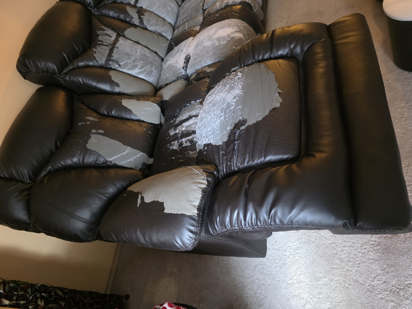3 Used Brown Leather Couch - Heavily Worn - photo 2