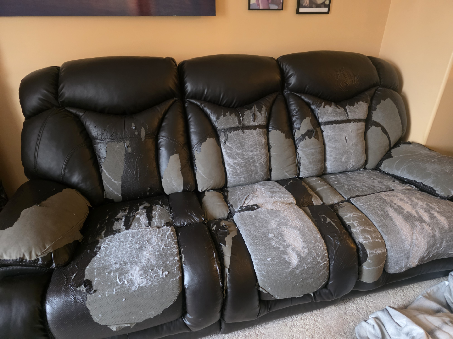 3 Used Brown Leather Couch - Heavily Worn - photo 4