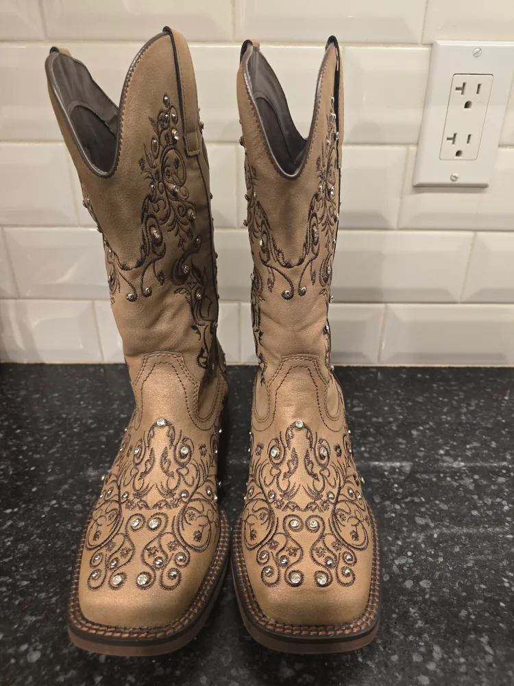 Tan Embellished Cowboy Boots size 6 image indicator(2)