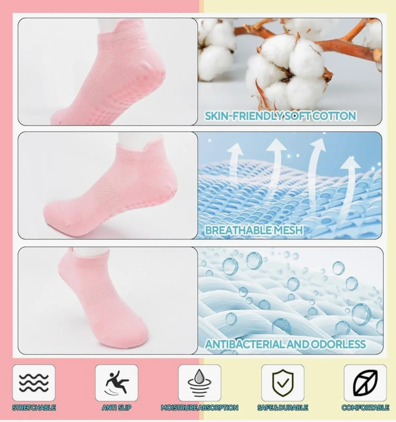 Non-Slip Grip Socks - 3 pairs image indicator(4)