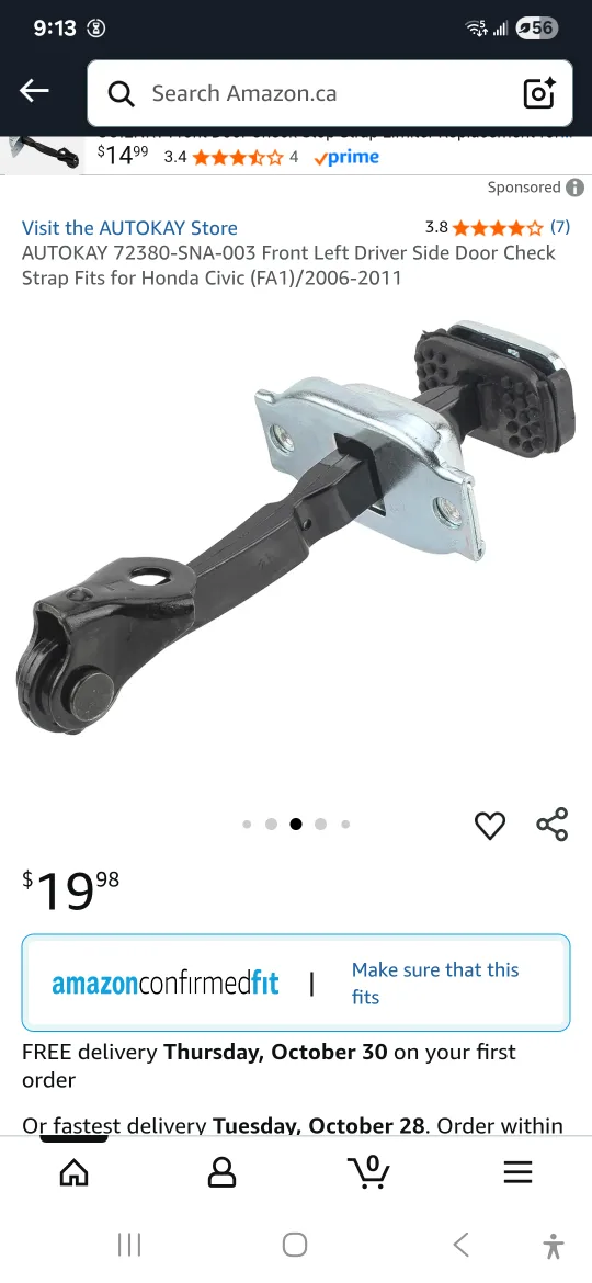 AUTOKAY 72380-SNA-003 Door Check Strap for Honda Civic 2006-2011 thumbnail