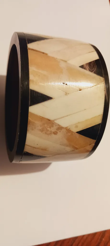 Vintage Wood & Bone Inlayed Cuff Bracelet thumbnail