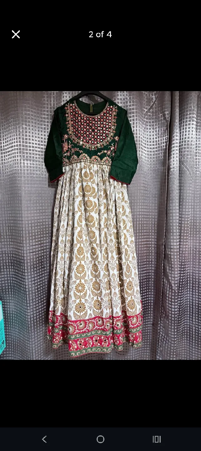 Green & White Embroidered Dress image indicator(2)