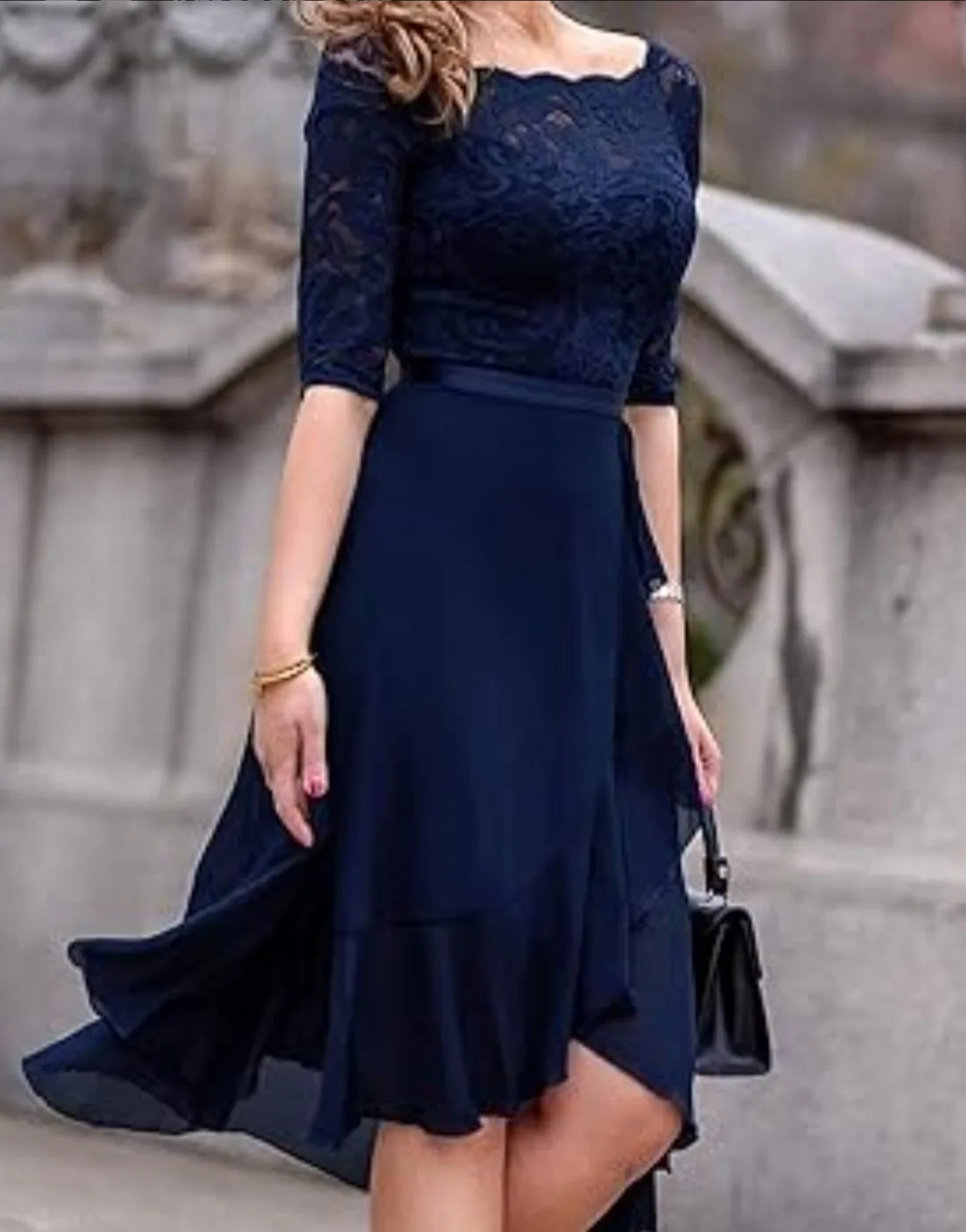 Navy Blue Lace Top Dress image indicator(3)