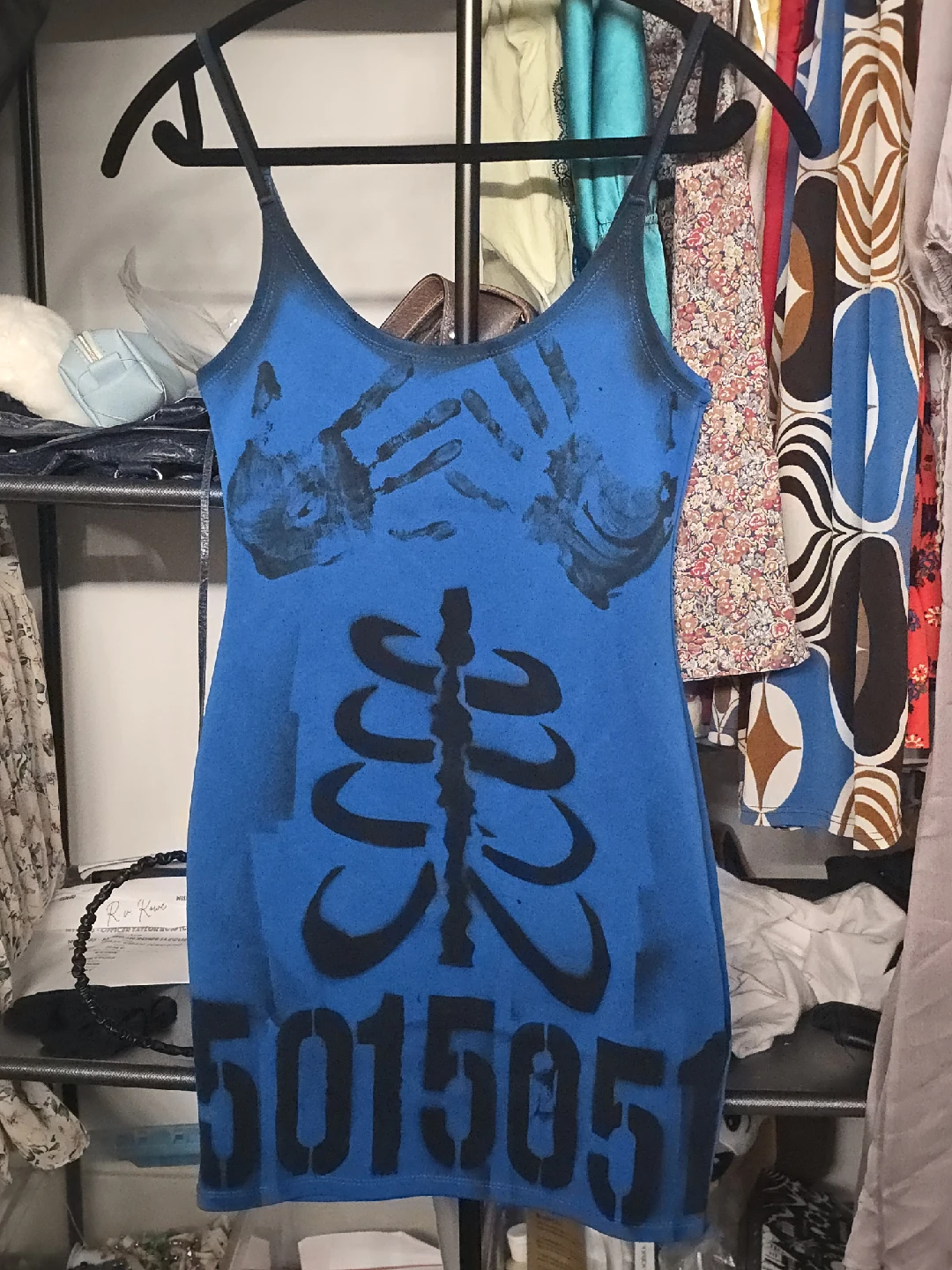 Blue Graphic Print Mini Dress