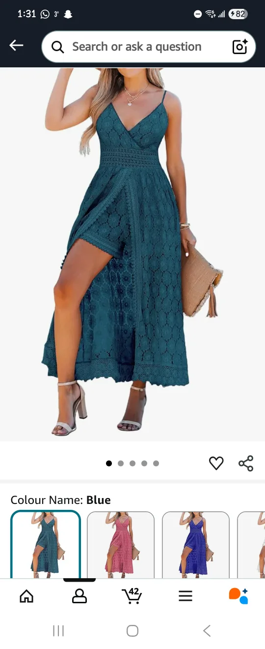 Blue Lace V-Neck Slit Maxi Dress - Size Medium image indicator(2)