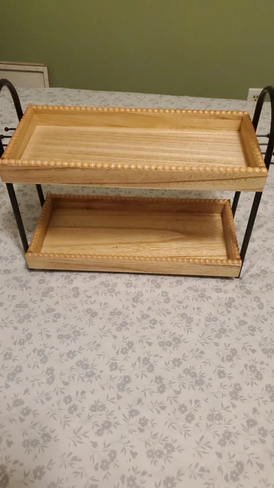 Large Counter 2-Tier Organizer w/ 8 Hooks Paulownia Wood Tray 🥕 thumbnail