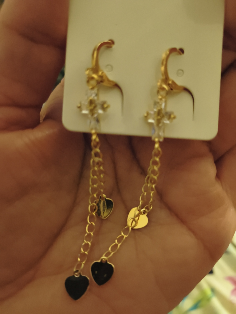 Gold Dangle Earrings with Heart Charms