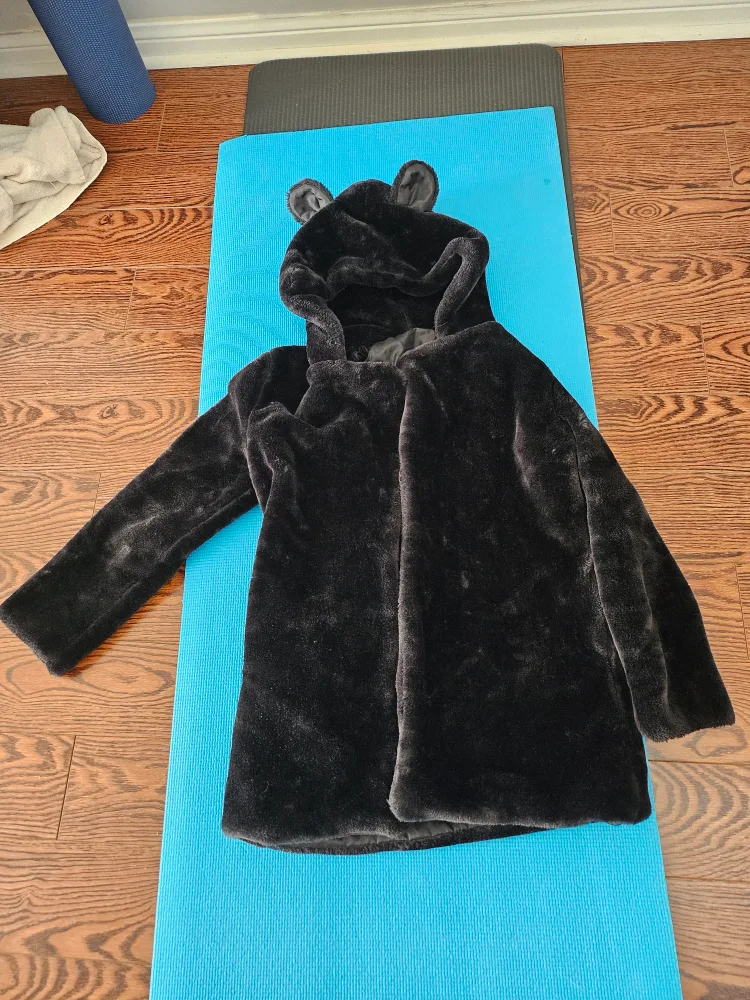 Faux Fur Bear Hooded Coat - Black thumbnail