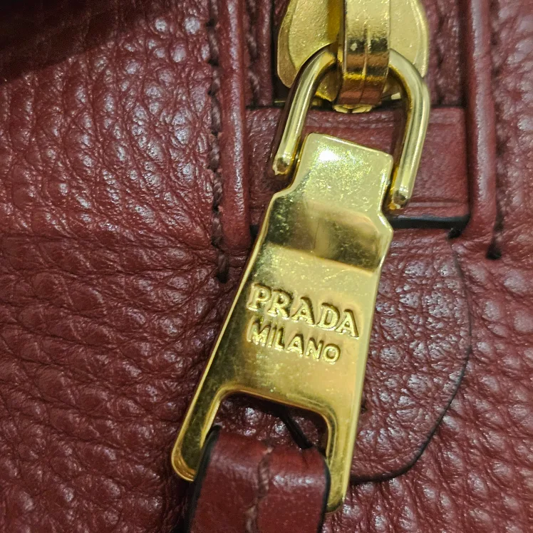 Prada Milano Leather Tote Bag - Burgundy image indicator(6)