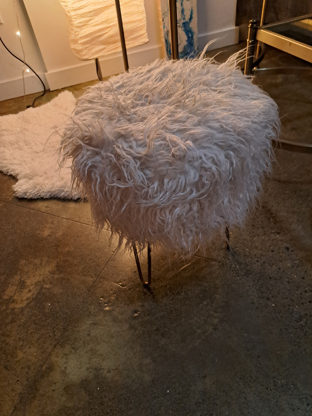 Faux Fur Stool with Metal Legs - photo 2