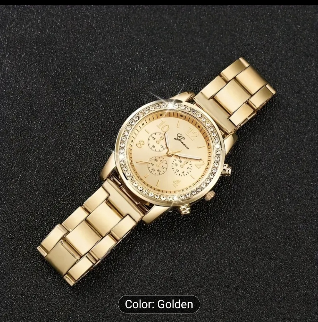 Golden Geneva Watch & Heart Bracelet Set - photo 4
