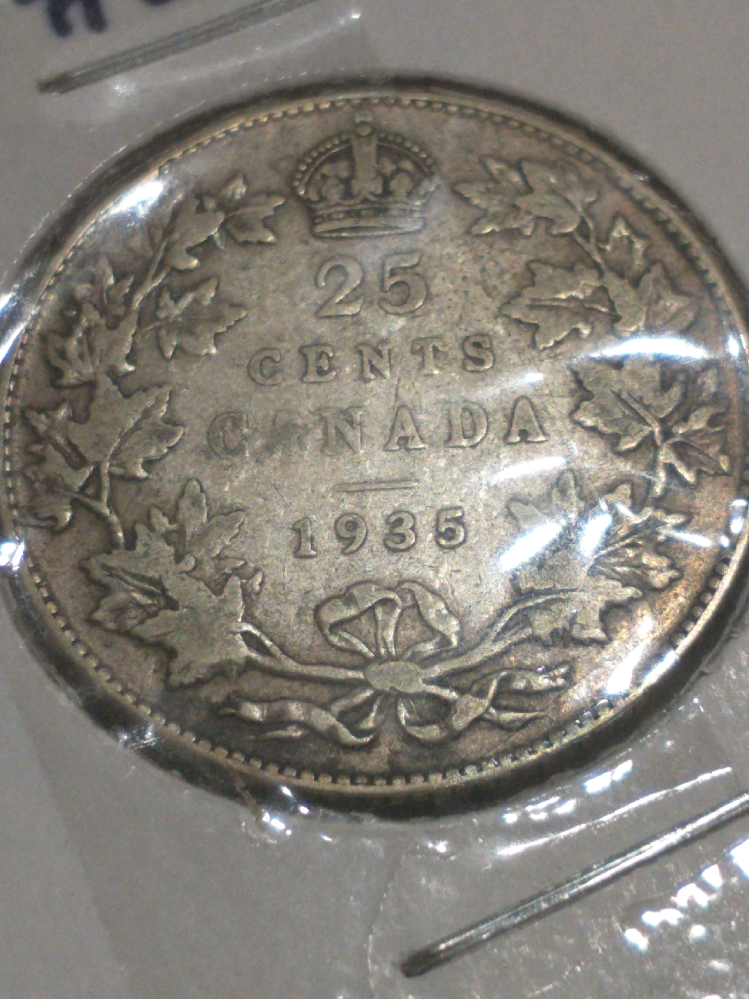 Nice VG/F 1935 Canada George V .800 silver quarter KM #24a
