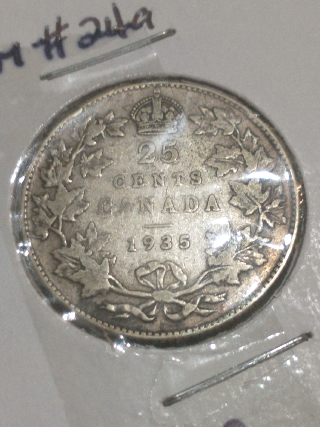 Nice VG/F 1935 Canada George V .800 silver quarter KM #24a - photo 2
