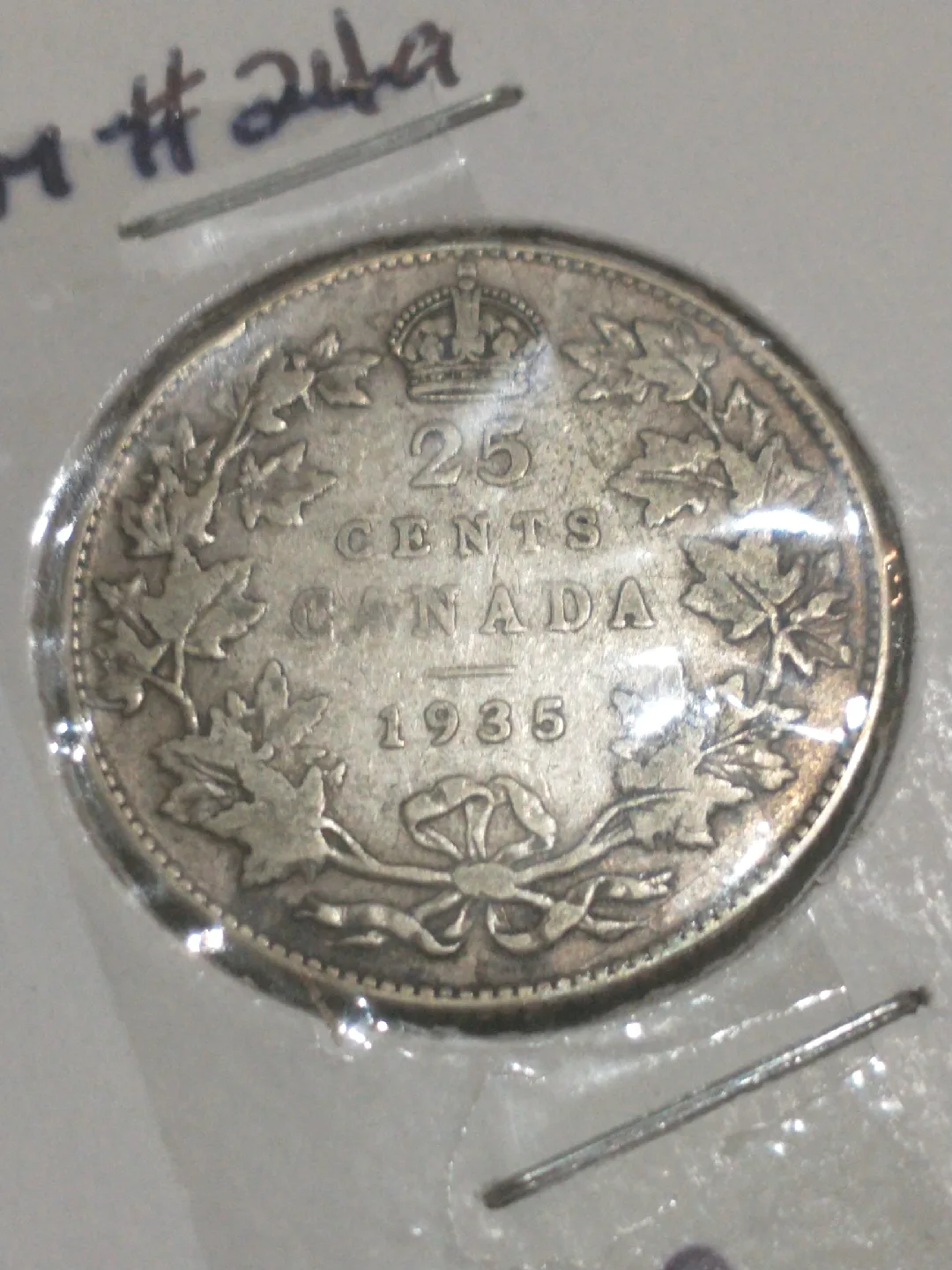 Nice VG/F 1935 Canada George V .800 silver quarter KM #24a image indicator(2)