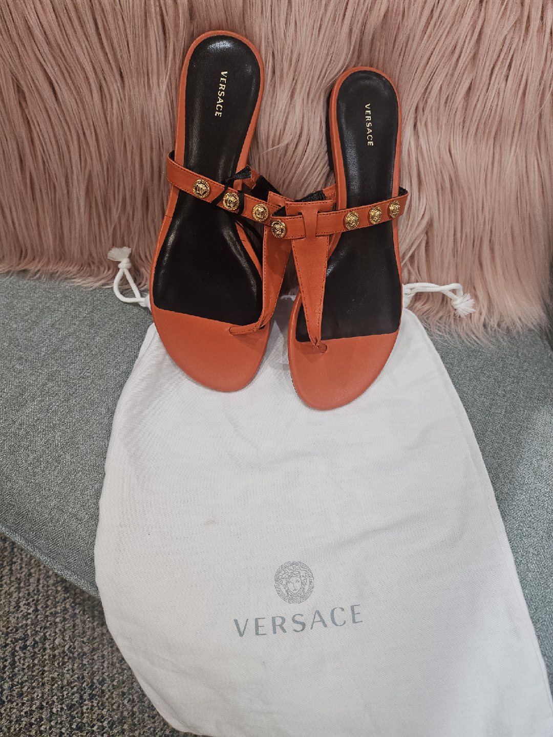 Versace Orange Thong Sandals - Size 38