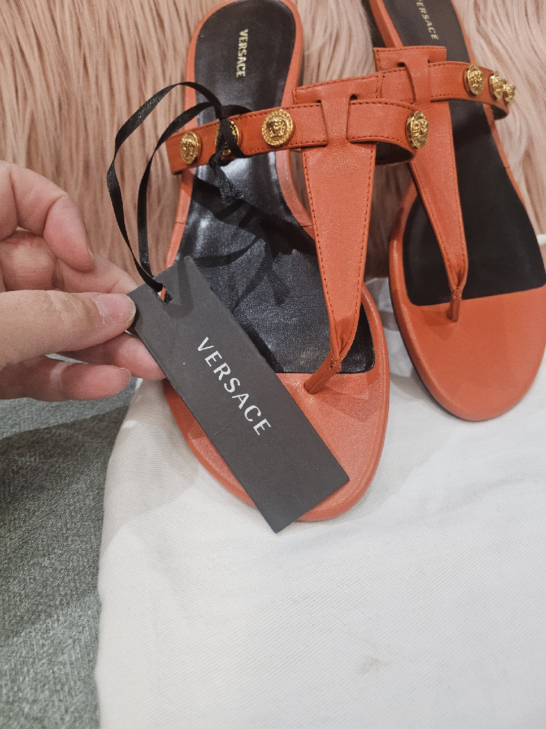 Versace Orange Thong Sandals - Size 38 - photo 2