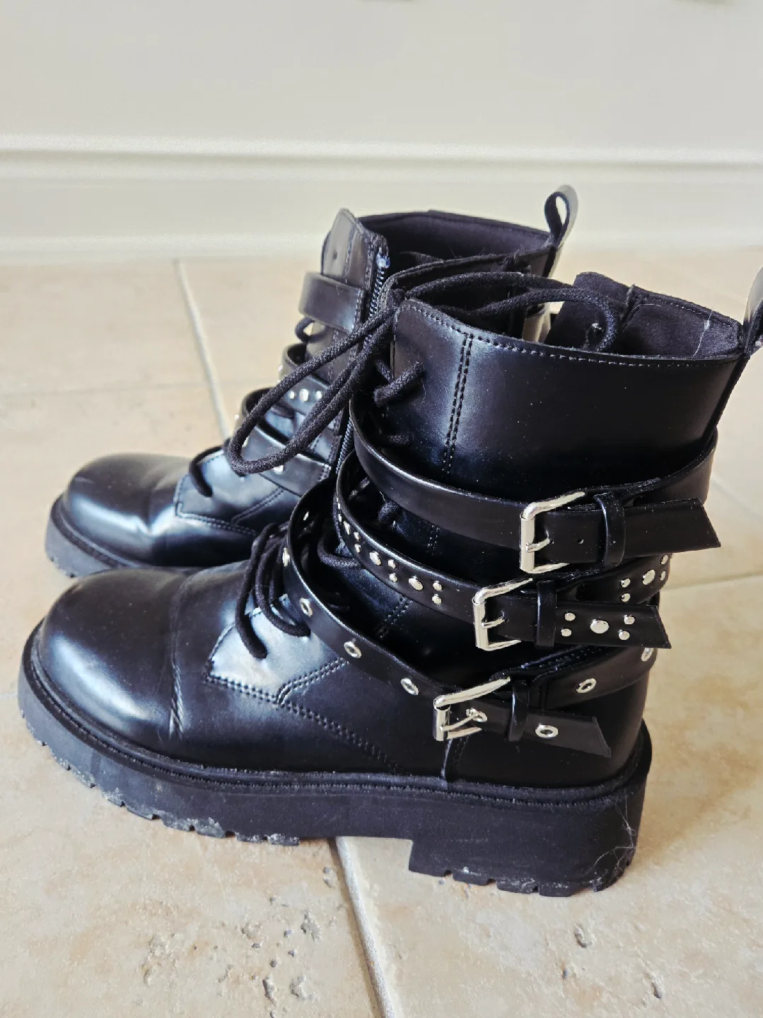 Zara Black Ankle Boots with Buckles, Size 7 thumbnail