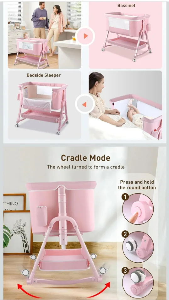 🥕Baby Bassinet with Wheels, Changing Station, and Storage image indicator(3)
