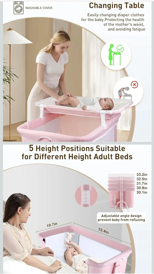 🥕Baby Bassinet with Wheels, Changing Station, and Storage image indicator(4)