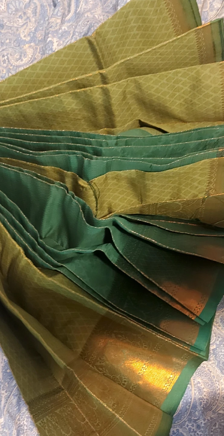 Green Saree with Gold Border