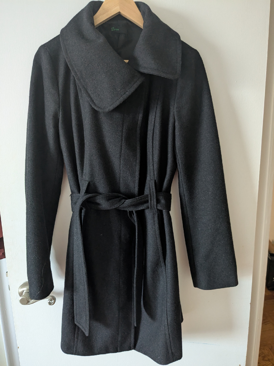 Benetton Dark Grey Wool Blend Belted Coat