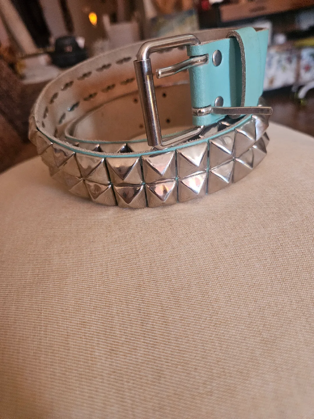 Light Blue Leather Belt w/ Silver  Studs image indicator(5)