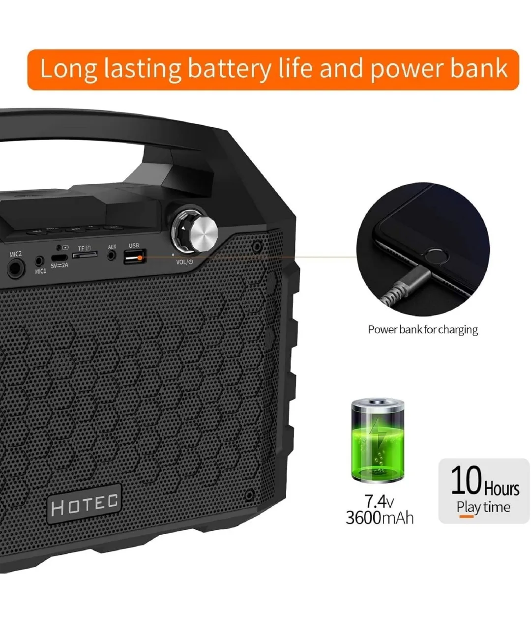 HOTEC Portable Karaoke Speaker w/ Microphone image indicator(3)