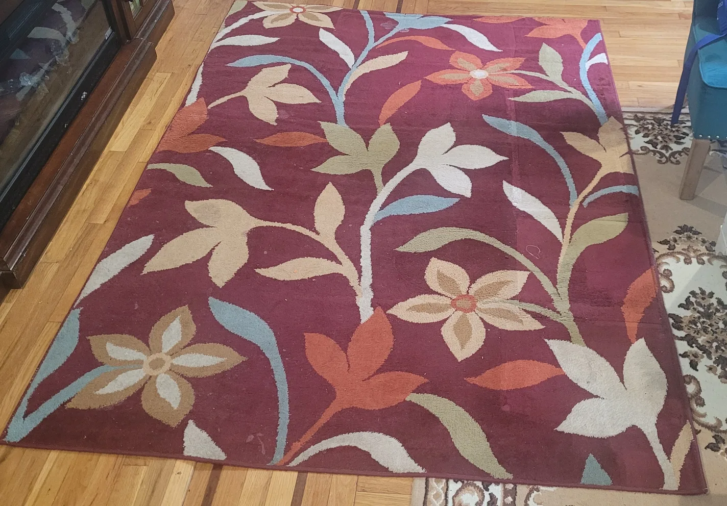 Floral Area Rug - Burgundy
