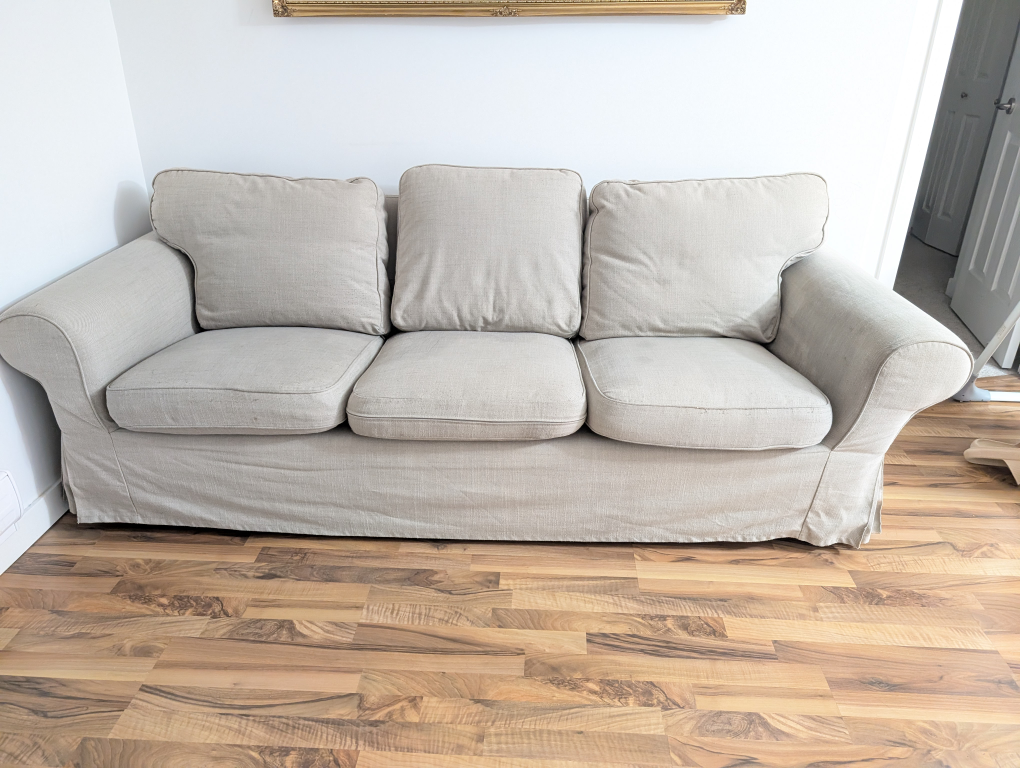 Beige Sofa with Slipcover